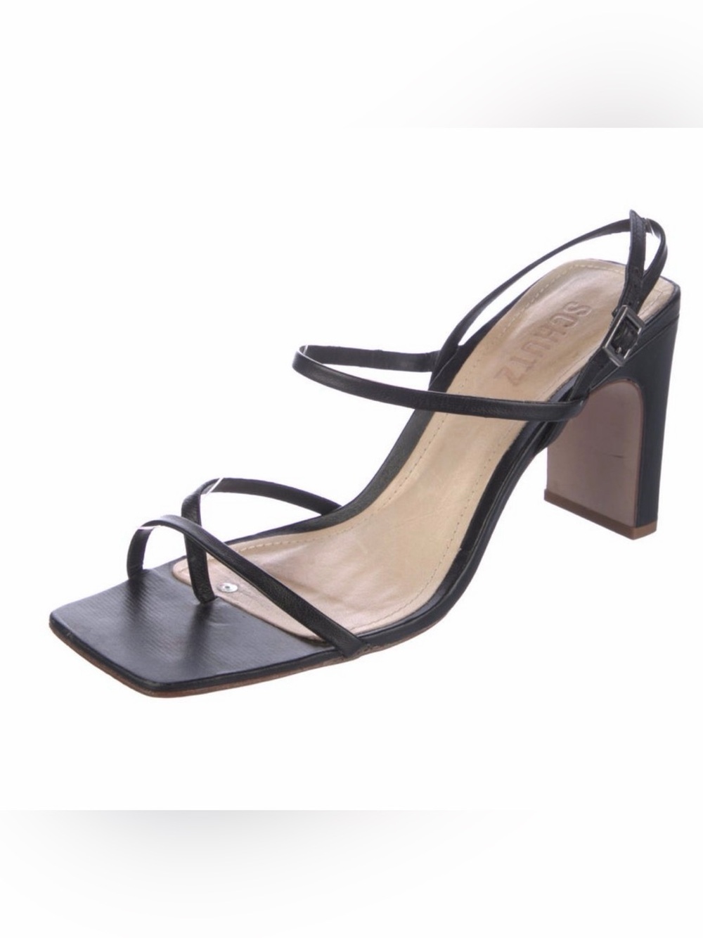 SCHUTZ Strappy Amaia Block Heel Black Leather Slingback Sz 9B Classic